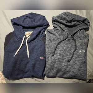 Lot of 2 Hollister Men's Hooded Sweatshirts Navy & Black / Gray & White Size XL